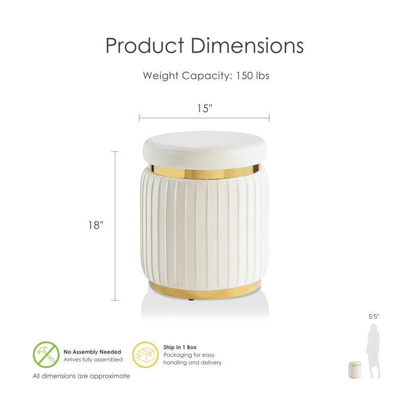 Tova Upholstered Ottoman With Gold Trim, White