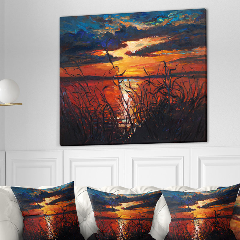 « lake on coucher de soleil », reproduction sur toile tendue, H 30 po x l 40 po x P 1,5 po