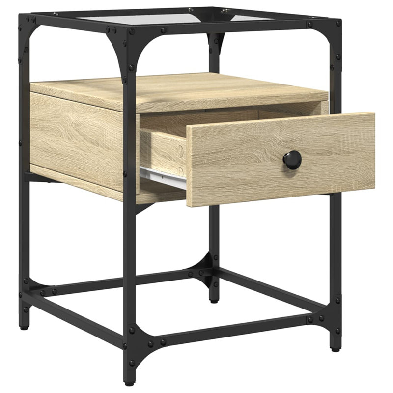 Ahlerich 40cm W Steel Bedside Table, Sonoma Oak