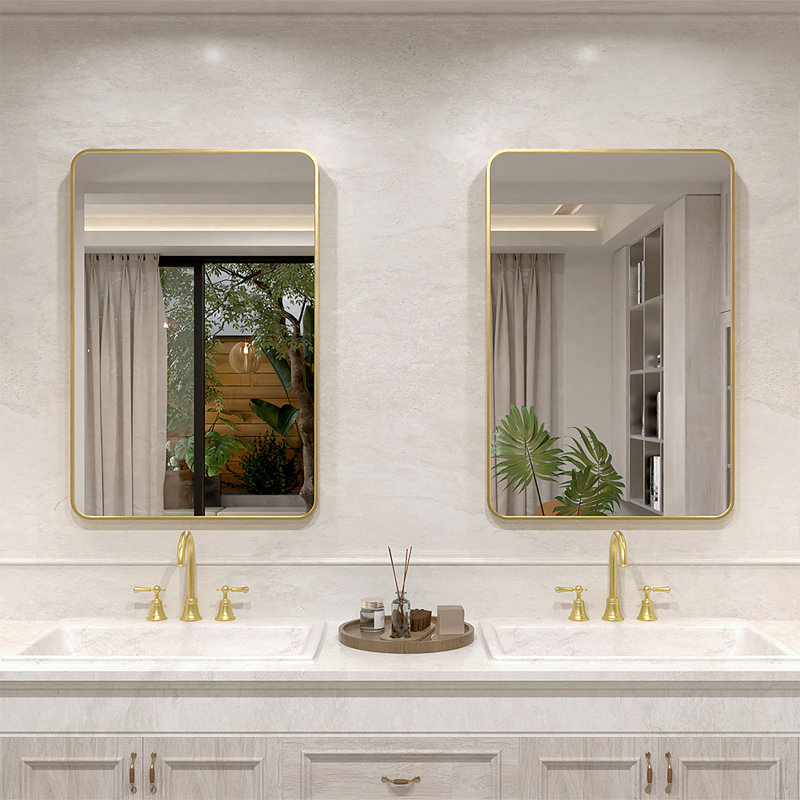 Vista 24 in. W x 36 in. H Rectangular Framed Wall Bathroom Vanity Mirror in Brushed Gold, 36" x 24", Brushed Gold