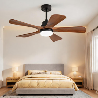 Ventilateur de plafond en bois massif noir antique pour l'espace extérieur avec télécommande et circulation d'air saisonnière