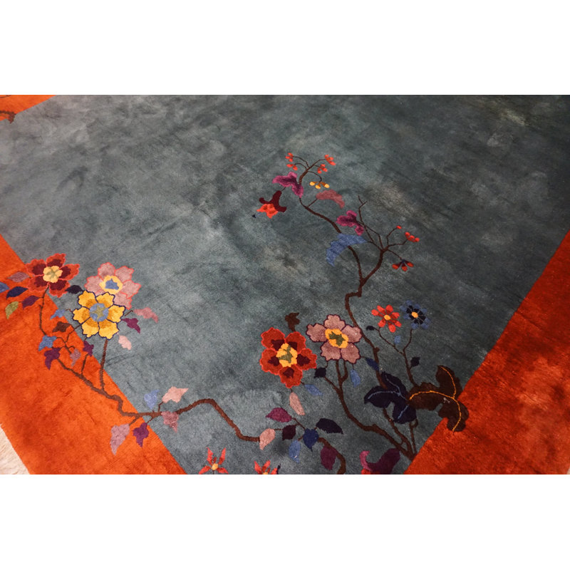 Rectangle Chinese - Art Deco Knotted Antique 1920s Wool Room Size Rug