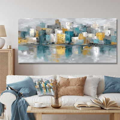 Yellow Blue Abstract Cityscape New York City - New York City Wall Art, Yellow Cityscape Canvas Print