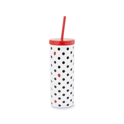 Acrylic Tumbler With Straw, Ladybug Dot