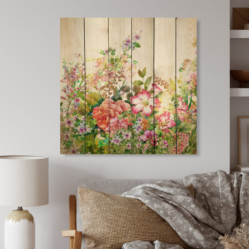 «Vintage Spring Garden Flowers III», impression sur bois sans cadre, H 16 po x l 16 po x P 1 po