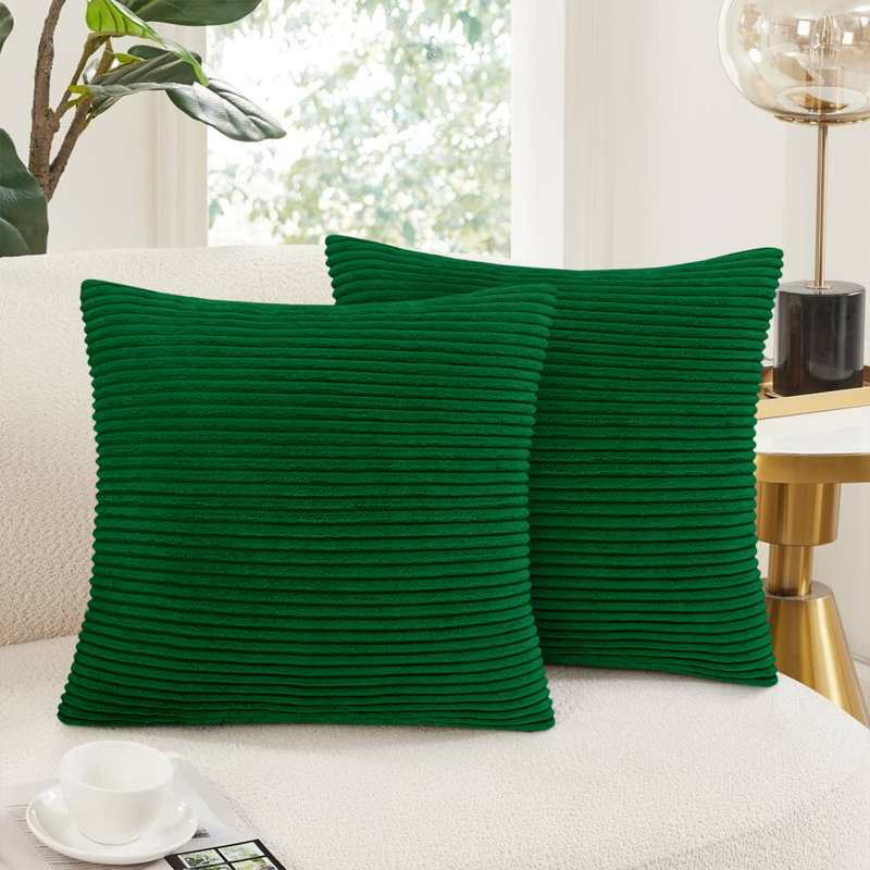 Striped Square 18cmX18cm Velvet Cushion Cover, Green