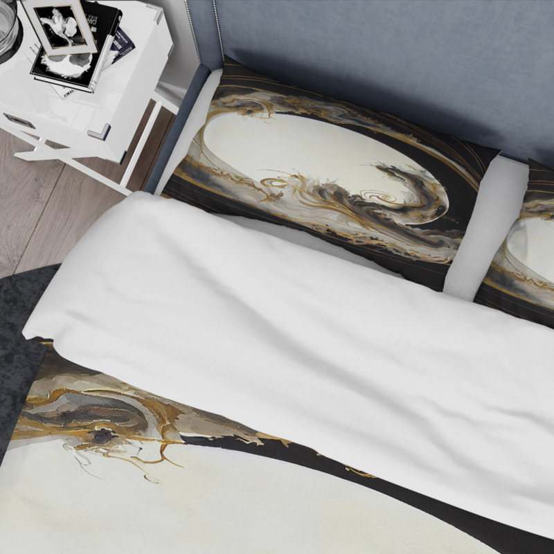 Gold Glamour Wave I - Ensemble de housse de couette spirale moderne - Polyester en microfibre
