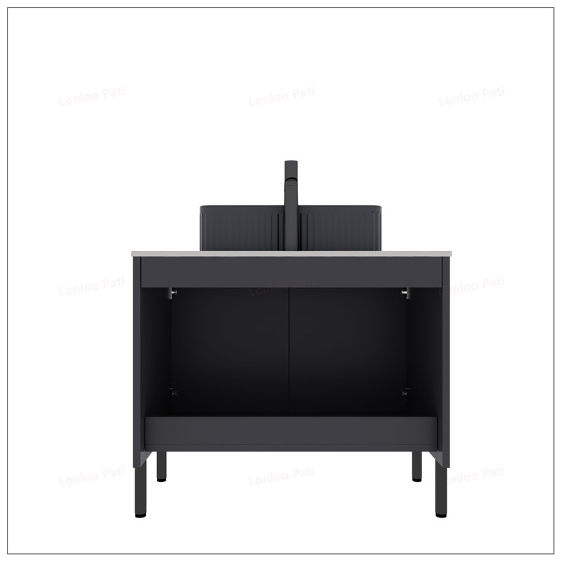 Meuble-lavabo autoportant de 30 po avec lavabo en céramique, Noir