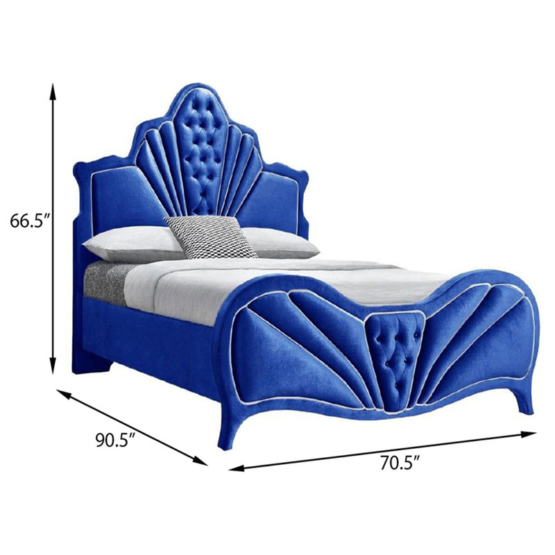 Grand lit plateforme tapissier Ralston, Bleu