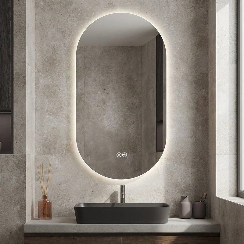 55" x 30" Frameless Oval LED Backlit Bathroom Mirror, 3 Color Dimmable Light, Anti-Fog, Touch Control, Explosion-Proof, Wall Mounted Vanity Mirror