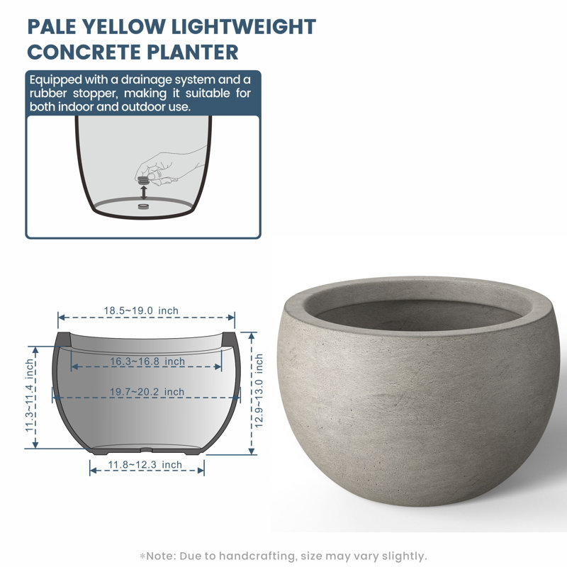 Highwoods Handmade Pot Planter, Pale Yellow, 13" H x 19" W x 19" D