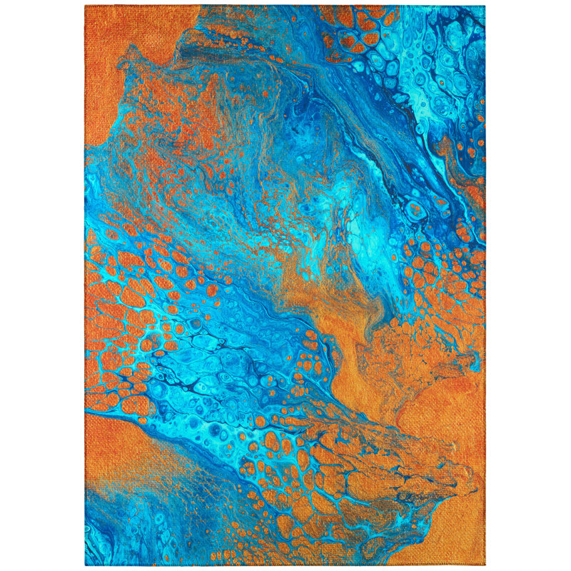 Chenille Washable Abstract Indoor / Outdoor Rug, Rectangle 5' x 7'6"