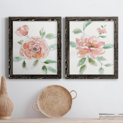 Rose Contour - ensemble de 2 peintures sur toile encadrées