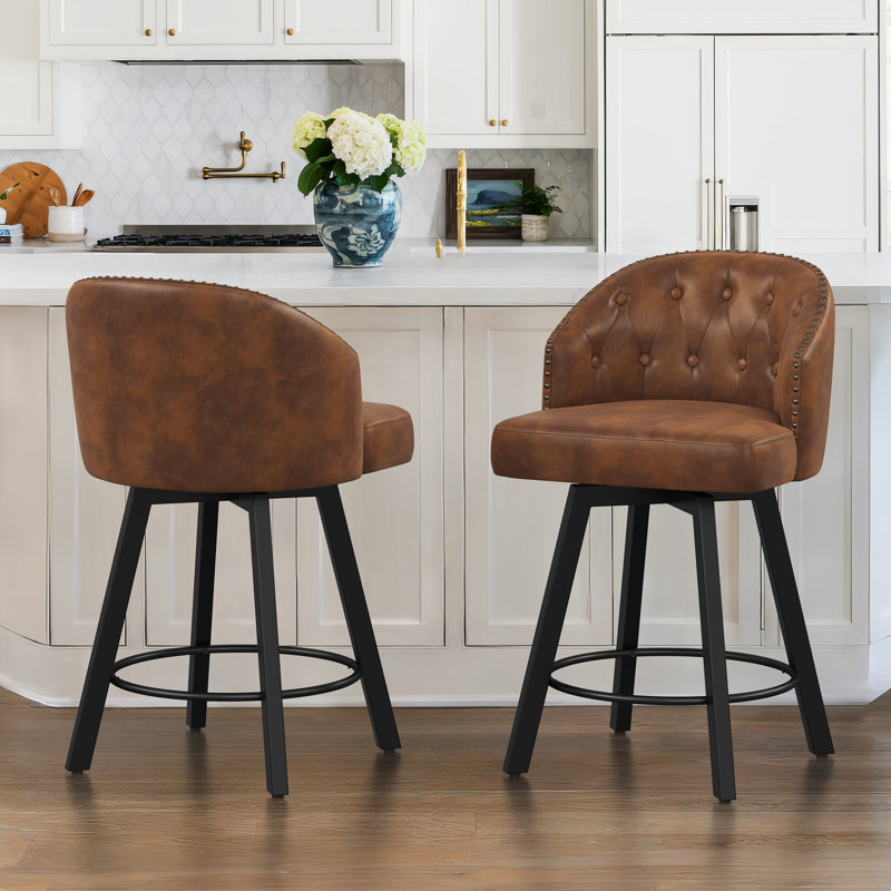 Tabouret de comptoir pivotant en similicuir avec pieds en métal, Brun