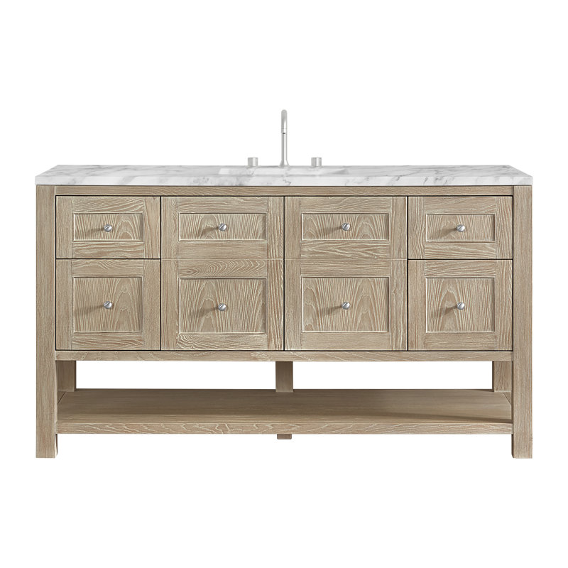 Breckenridge 60'' W Single Vanity, Whitewashed Oak, Carrara White Marble, Widespread