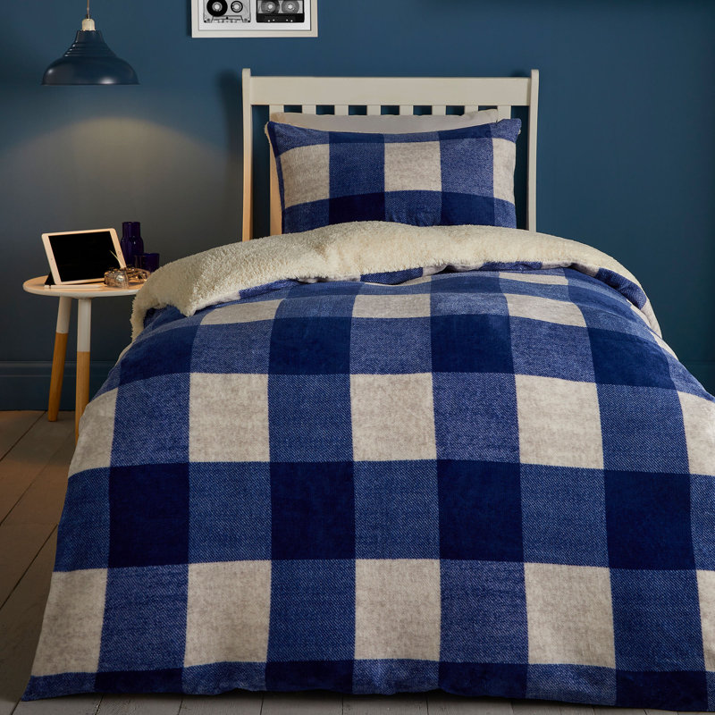 Cosy Theo Check 100% Polyester Chequered Duvet Cover Set with Pillowcases, Double Duvet Cover + 2 Standard Pillowcases