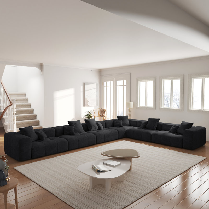 Canapé modulaire Kay Crumley, Mélange de lin noir, Orienté à gauche (vu de face), H 24,8 po x l 183,54 po x P 132,30 po