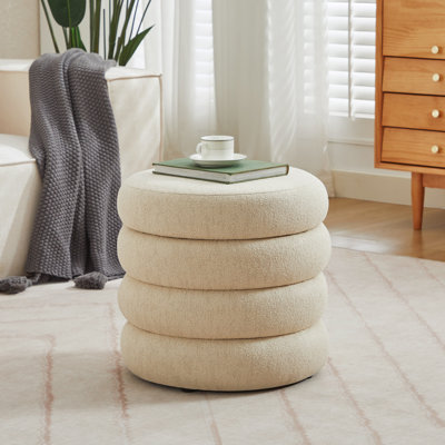 Leiani 20.1" Wide Boulce/Velvet/Linen Upholstered Round Storage Ottoman