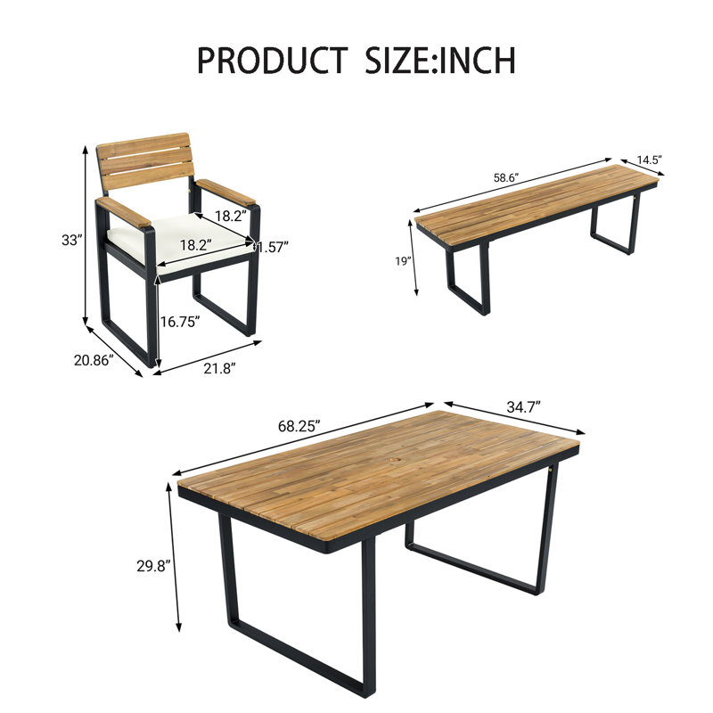 Ensemble de salle à manger 6 pièces en bois d'acacia, Beige