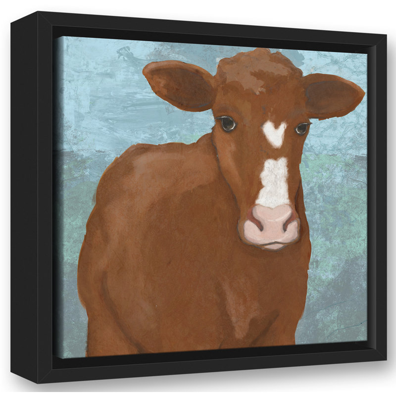 Impression de peinture acrylique « vache », H 12 po x l 12 po, Cadre noir