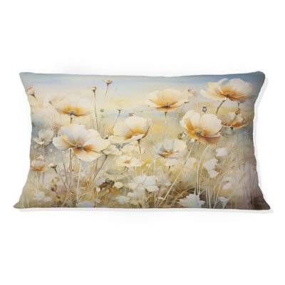 Flower Field Of Blossoming White Poppies - Coussin décoratif imprimé coquelicots