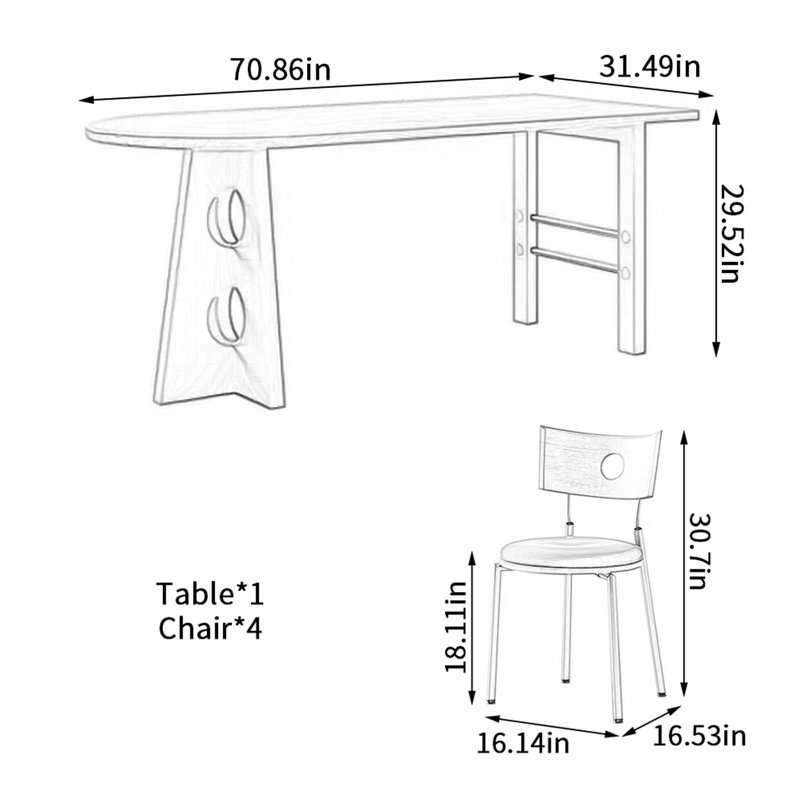 Creative Art Irregularly Designed Dining Table Set, 29.52" H x 70.86" W x 31.49" D