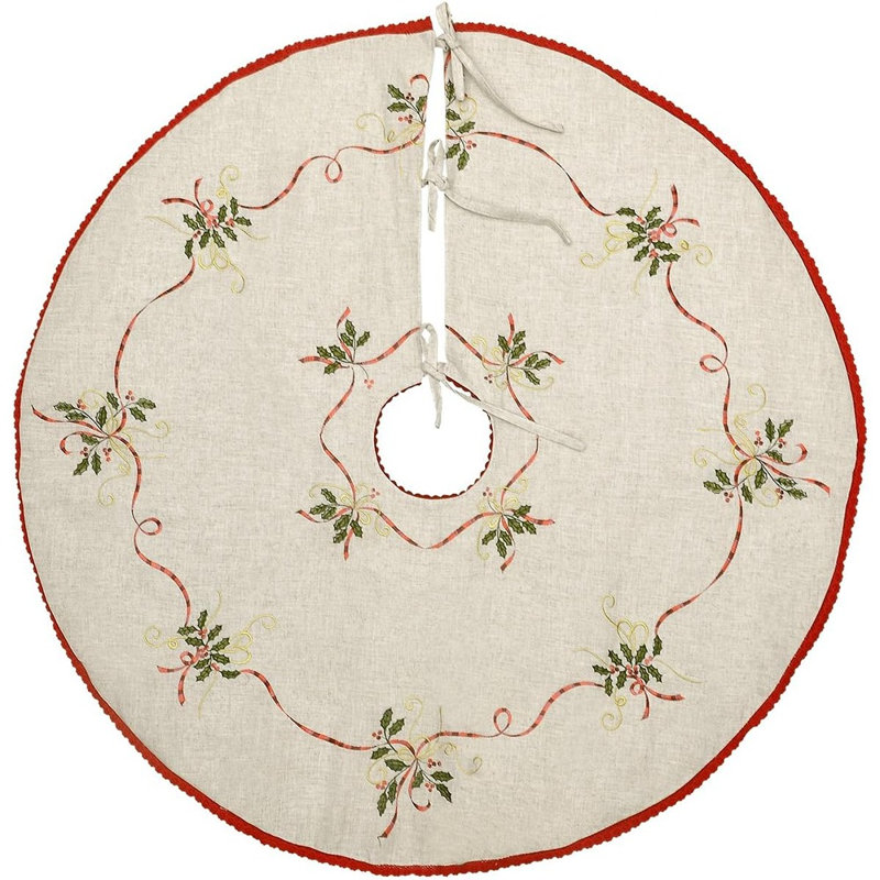 Jupe de sapin de Noël brodée, cache-pied de sapin double couche, décoration festive élégante