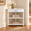 Console de rangement en coin en bois massif 33 pouces avec rangement à 3 niveaux, pieds en bois massif, blanc-1731717173