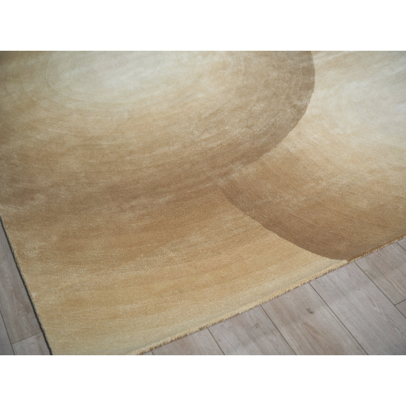 Mitomo Handmade Wool/Bamboo Silk Area Rug, Rectangle 9' x 12', Beige/Ivory