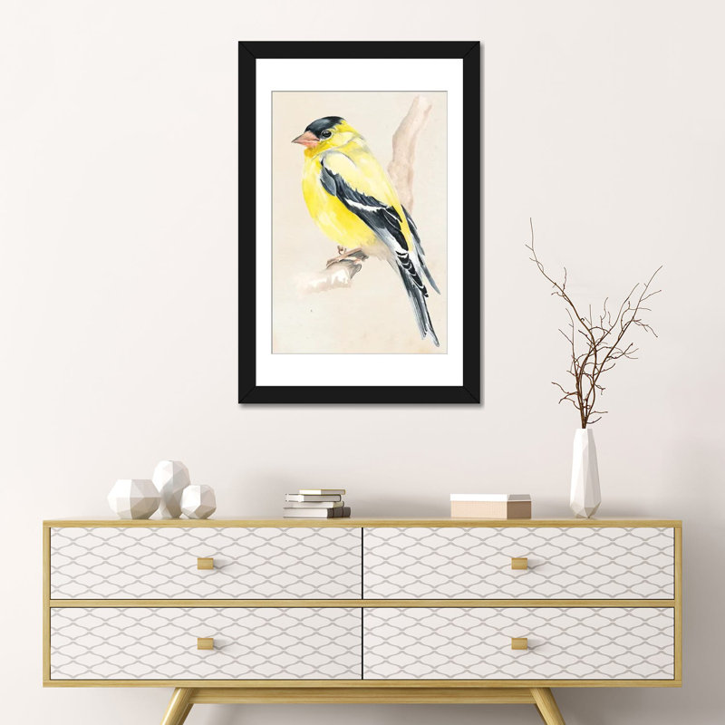 " Little Bird On Branch III " by Jennifer Paxton Parker, 32" H x 24" W x 1" D, Black Framed Fine Art Paper, White