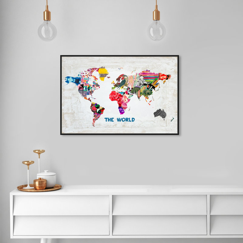 Hipster Mapa Mundi - impression sur toile tendue, H 30 po x l 20 po, Cadre noir