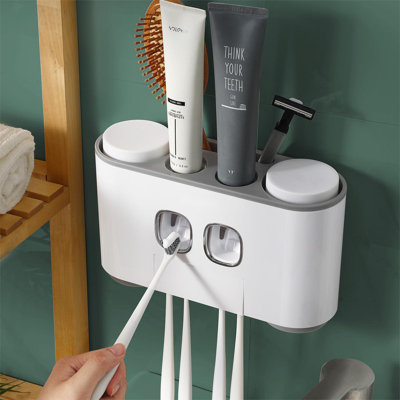 Toothbrush Holders With Toothpaste Dispenser Wall Mounted For Bathroom-4 Cups Automatic Electric Tooth Pastetooth Squeezer-Bathroom Organizer Storage -  Rebrilliant, 50FAF950D81E4EAFA84161E89DECB5D1