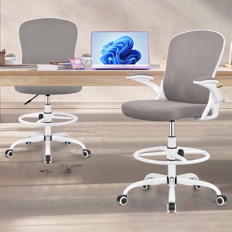 Chaise de dessinateur en filet Kyanna, Gris clair, Blanc