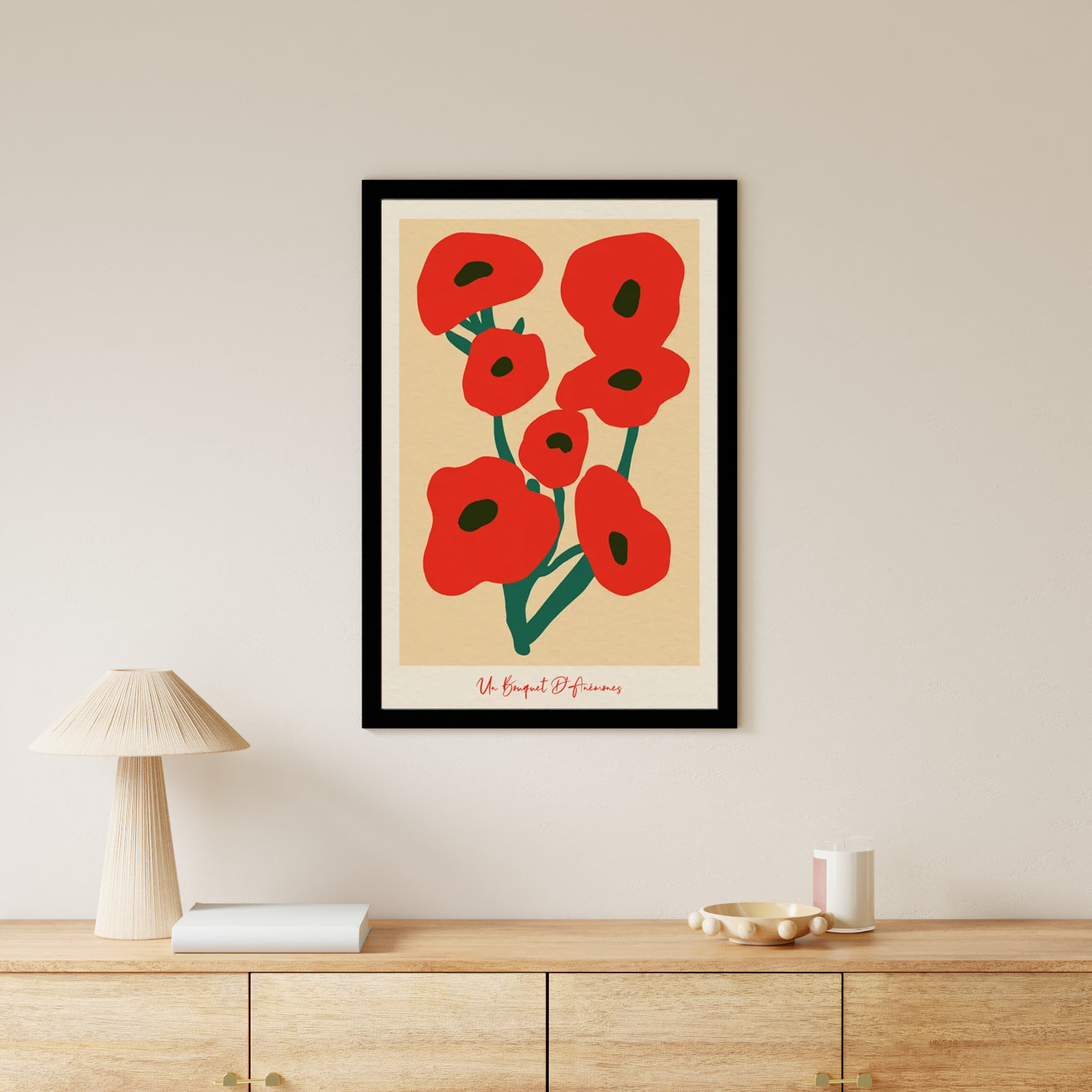 Modern Red Flower Bouquet by Oliver Gal, Black, 38" H x 26" W