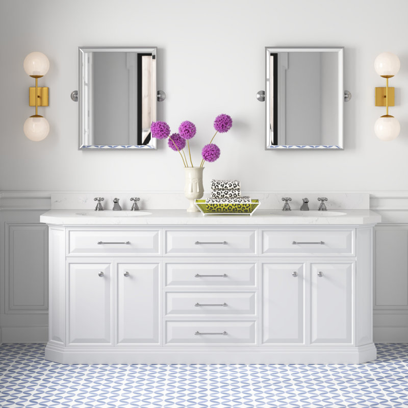 Meuble-lavabo de comptoir en marbre d'ingénierie 72 po avec miroir Bruning de Bruning, Blanc pur