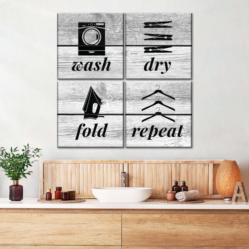 Inspiration et typographie, lavage à sec, pliage, répétition des icônes, 4 pièces, 45" H x 45" W x 1" D