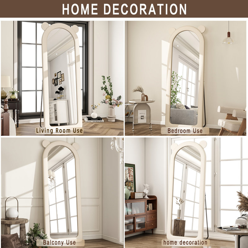 63"X24" Arched Floor Mirror Irregular Full Length Mirror With Flannel Frame, White
