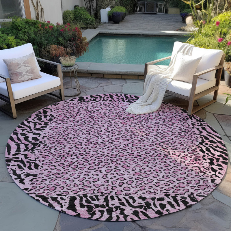 Machine Washable Indoor/Outdoor Claudian ACN1230 Pink Rug, Round 8'