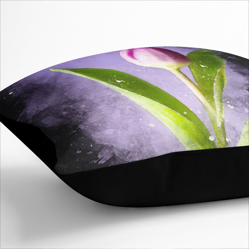 Tulip Flower Paint Splash Scatter Cushion, 40cm H x 40cm W x 15cm D, Black