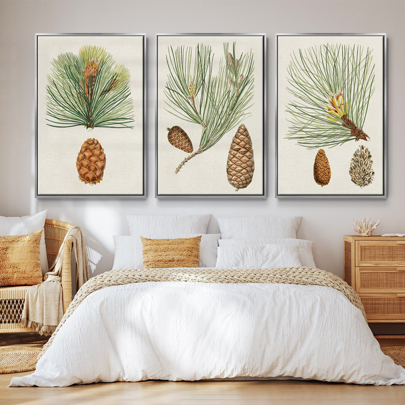 Antique Pine Cones II - 3 pièces, impression sur toile, H 27 po x l 54 po, Argent