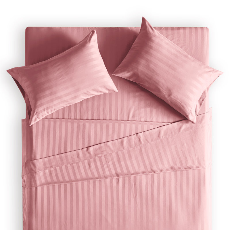 Sateen Striped Sheet Set, Twin Sheet Set + Fitted Sheet and 1 Pillowcase, Pink