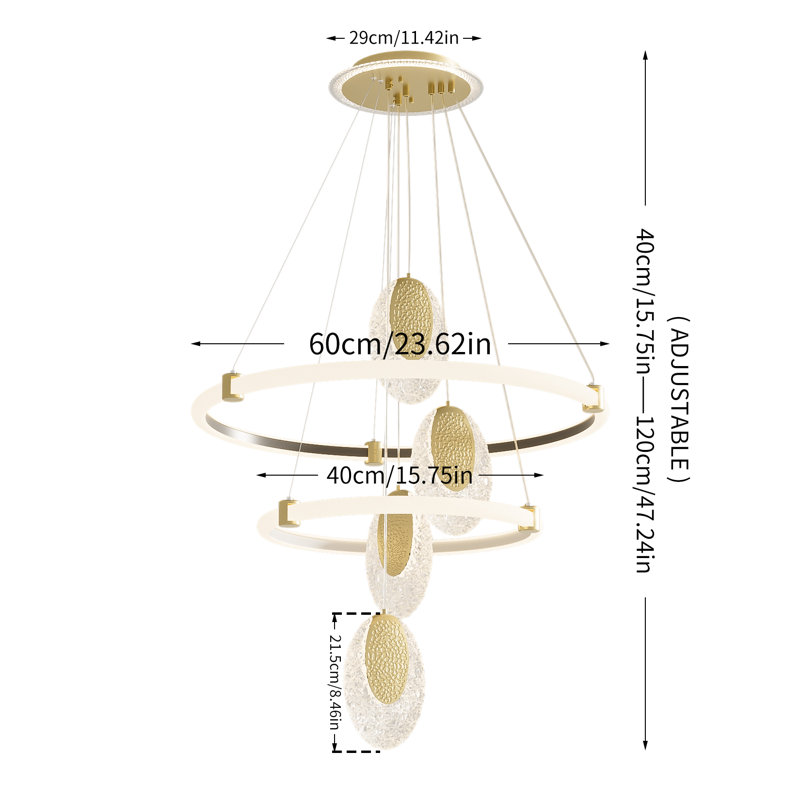Luminaire géométrique à niveaux et plafonnier à DEL, H 47,24 po x l 23,62 po x P 23,62 po, 3