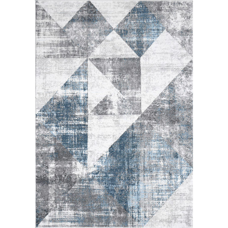 Tapis ivoire / gris / bleu Sheryl, Rectangle 6 pi 7 po x 9 pi 6 po