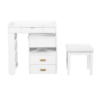 31 Dressing Table With Flip-Top Mirror, 3 Lighting Settings, And Ample Drawer Storage - Organize Your Essentials Multi-Functional Adjustable Lighting, Retractable Cabinet, Divided Space 