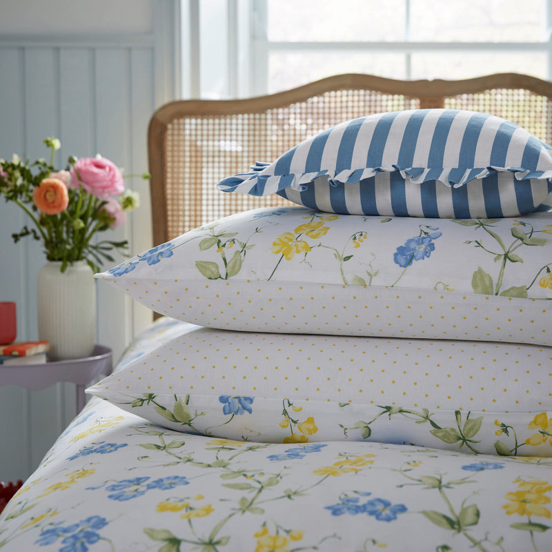 Sweetpea Print Cotton Duvet Cover Set, Single Duvet Cover + 1 Standard Pillowcase