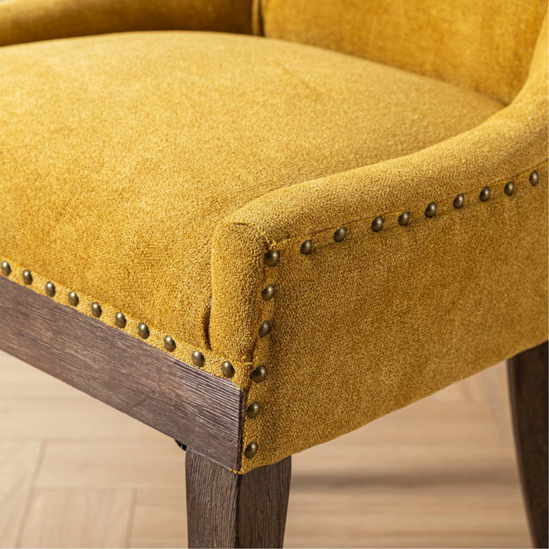 A&a furniture ultra side dining chairs | set of 2 | thickened fabric, solid wood legs | bronze nailhead, Yellow, Brown