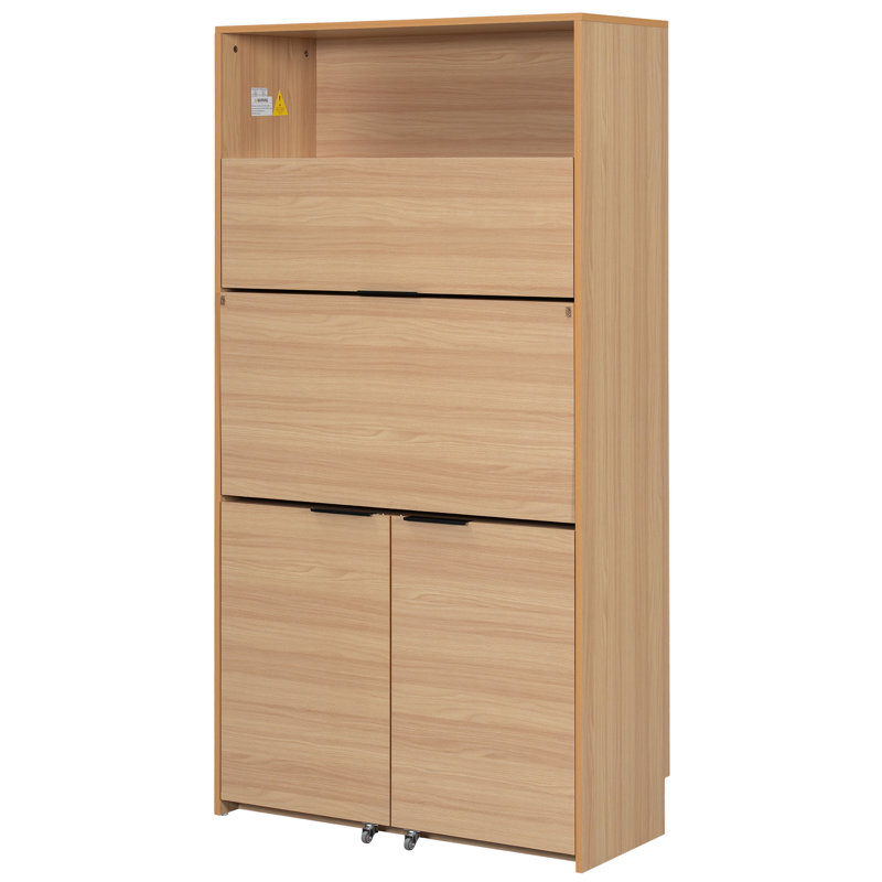 Garde-manger compact, buffet de 69 po de hauteur avec rehausse et poste de travail pliable,, Naturel