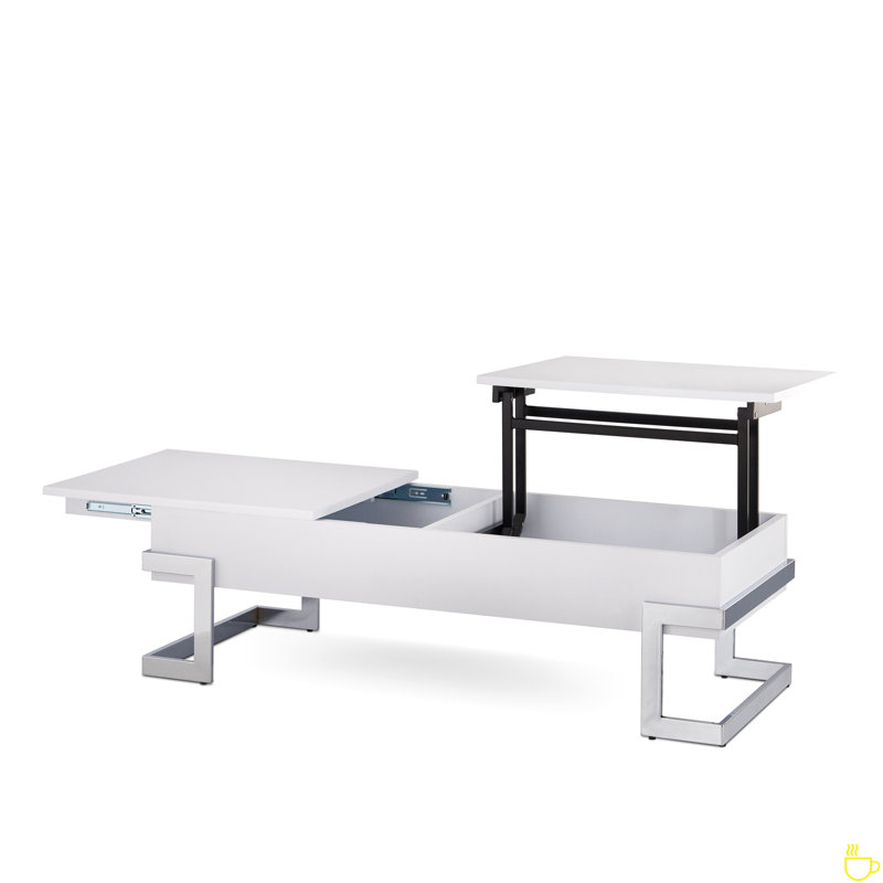 Table basse ultrabrillante et chromée avec plateau relevable