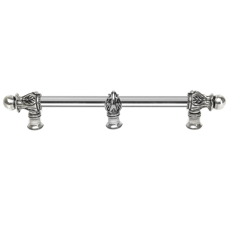 Acanthus 12 inches c.c. with 5/8 smooth center long pull Romanesque style with center brace in Antique Brass, 12", Silver