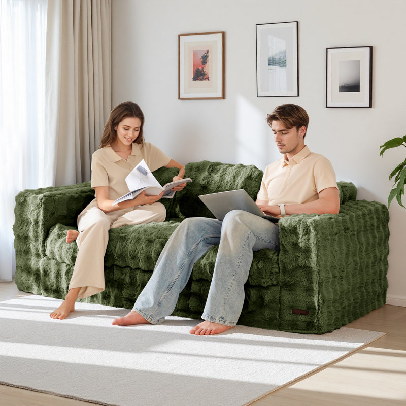Boneless 74.8" Upholstered Sofa Couch, Green